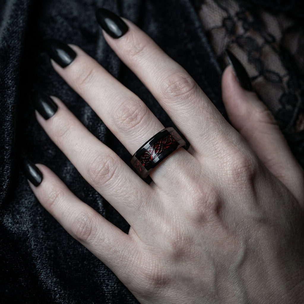 Obsidian Black Ring with Red Inlay