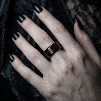 Obsidian Black Ring with Red Inlay