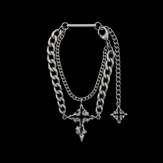 Silver-Tone Layered Cross Chain Bracelet