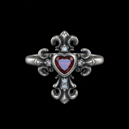 Crimson Heart Cross Ring