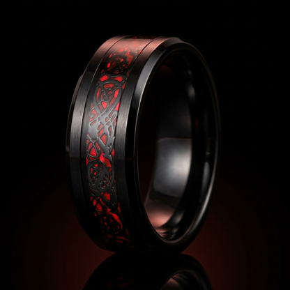 Obsidian Black Ring with Red Inlay