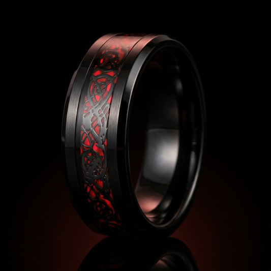 Obsidian Black Ring with Red Inlay