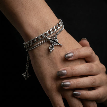 Silver-Tone Layered Cross Chain Bracelet