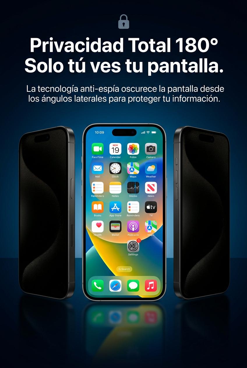 Protector de pantalla de privacidad completo para iPhone 13, 14, 15, 16, 17 Pro Max Plus. El mejor cristal antiespía 8K